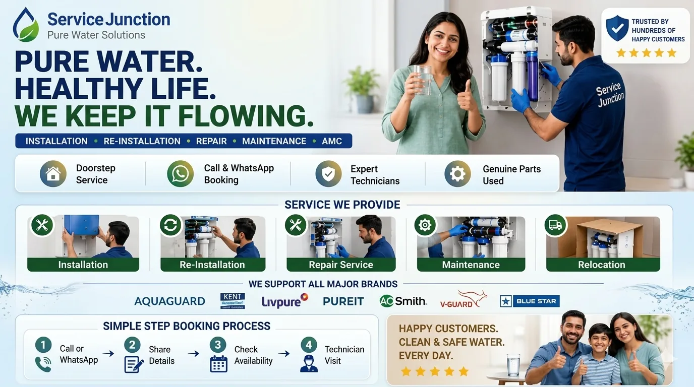 Clean drinking water from a purifier tap for Service Junction water purifier service in Mysuru